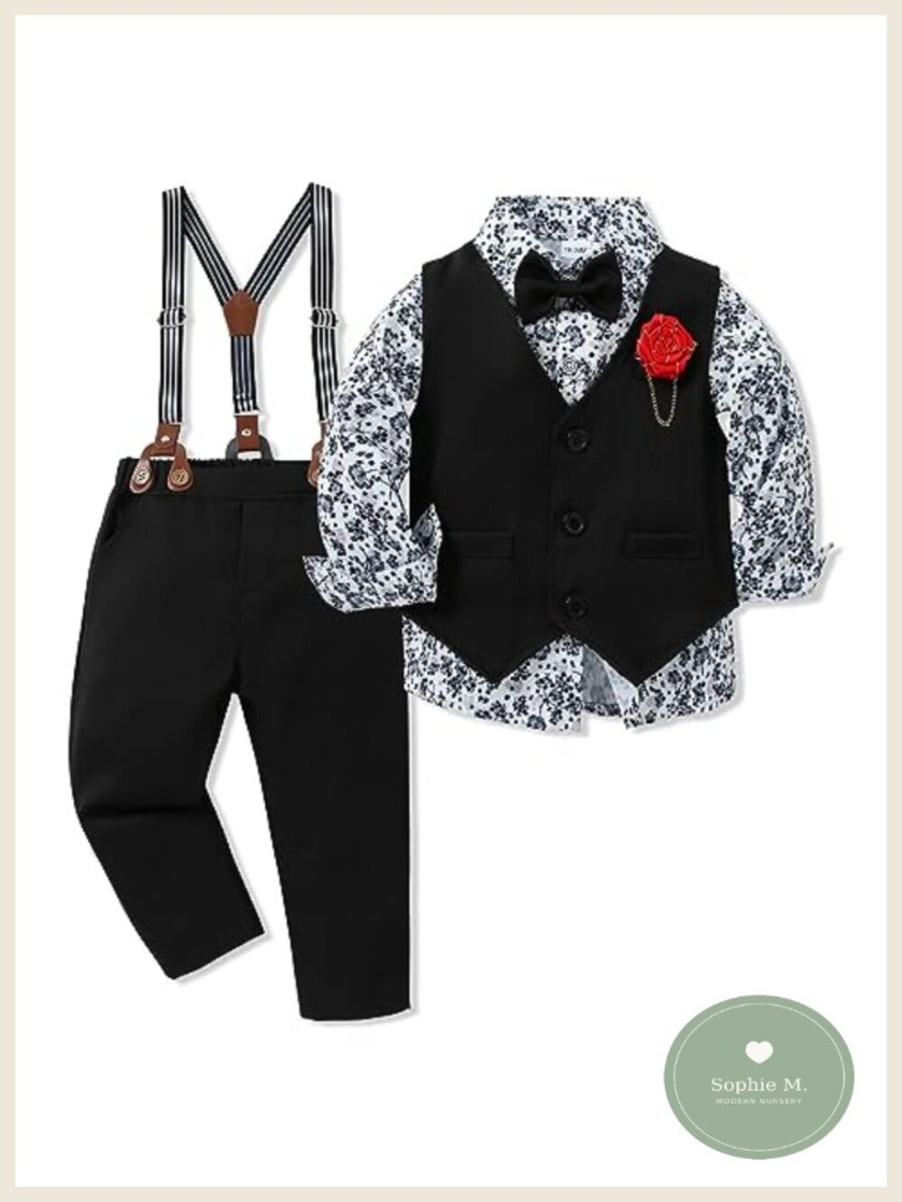 Toddler Boy Formal Suit Set w/ Vest & Bow Tie Cotton Blend 1-9Y